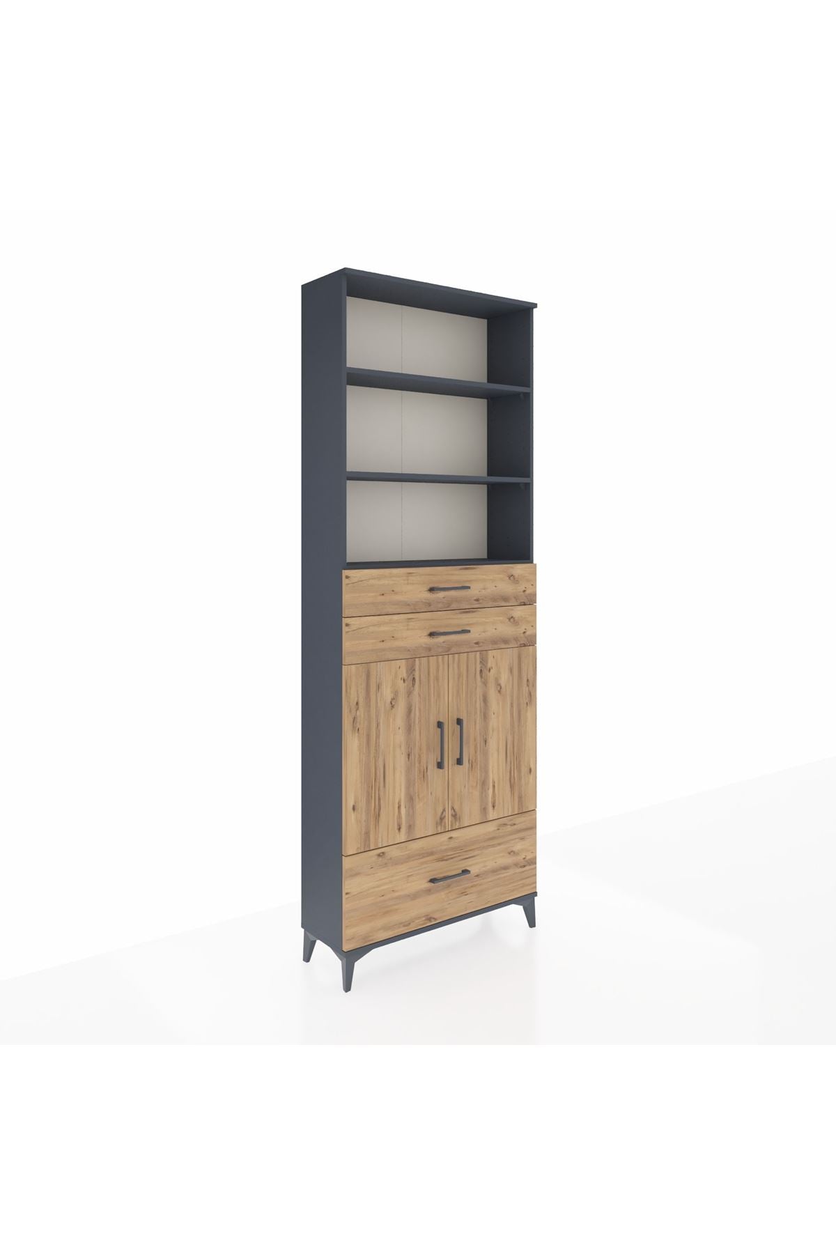 Arges Dolap 5 Raflı 3 Çekmeceli 2 Kapaklı 88x30x243 Antrasit-Çam