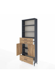 Arges Dolap 5 Raflı 3 Çekmeceli 2 Kapaklı 88x30x243 Antrasit-Çam