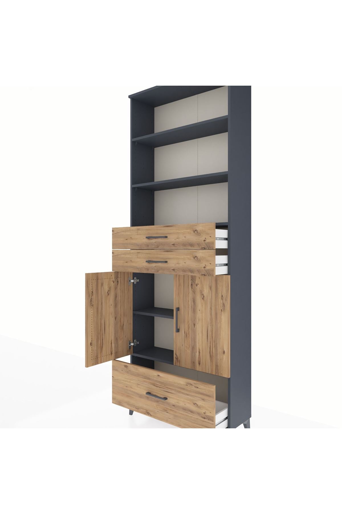 Arges Dolap 5 Raflı 3 Çekmeceli 2 Kapaklı 88x30x243 Antrasit-Çam