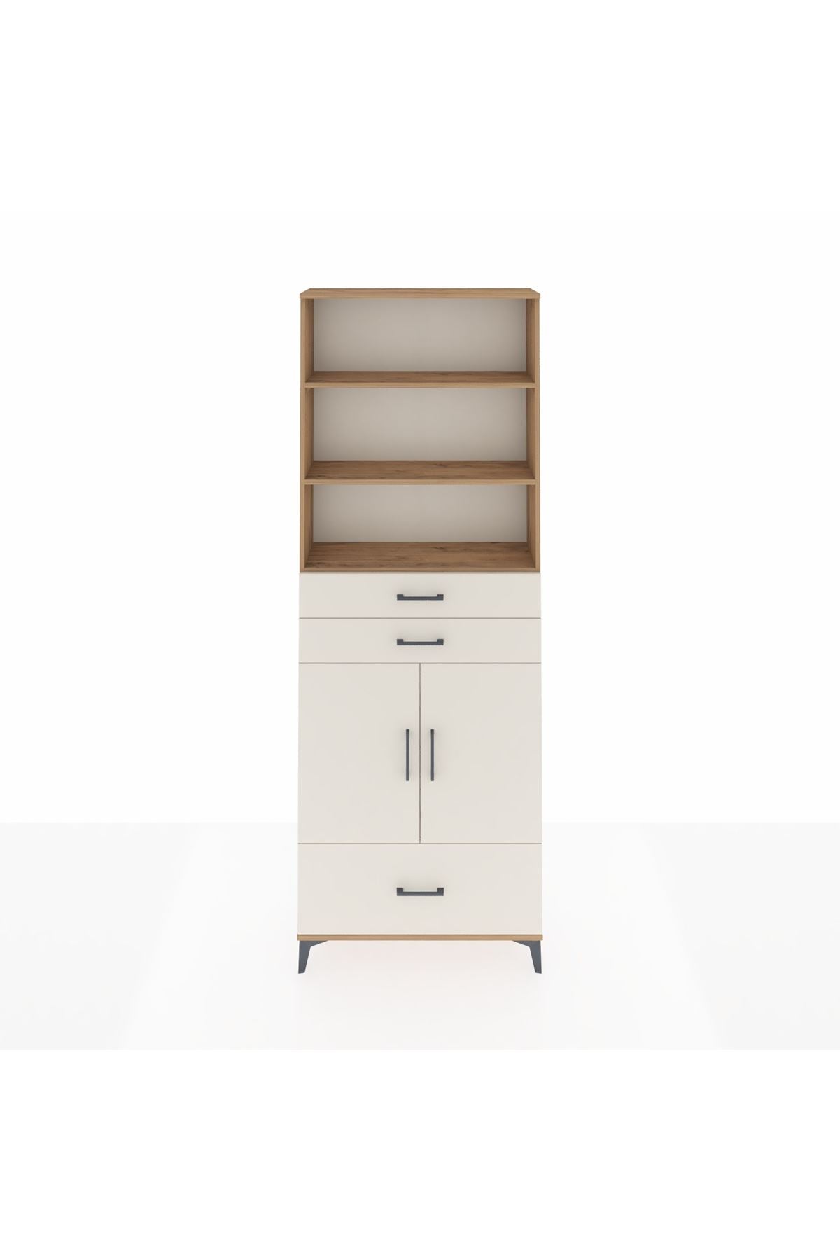 Arges Dolap 5 Raflı 3 Çekmeceli 2 Kapaklı 88x30x243 Çam-Aytaşı