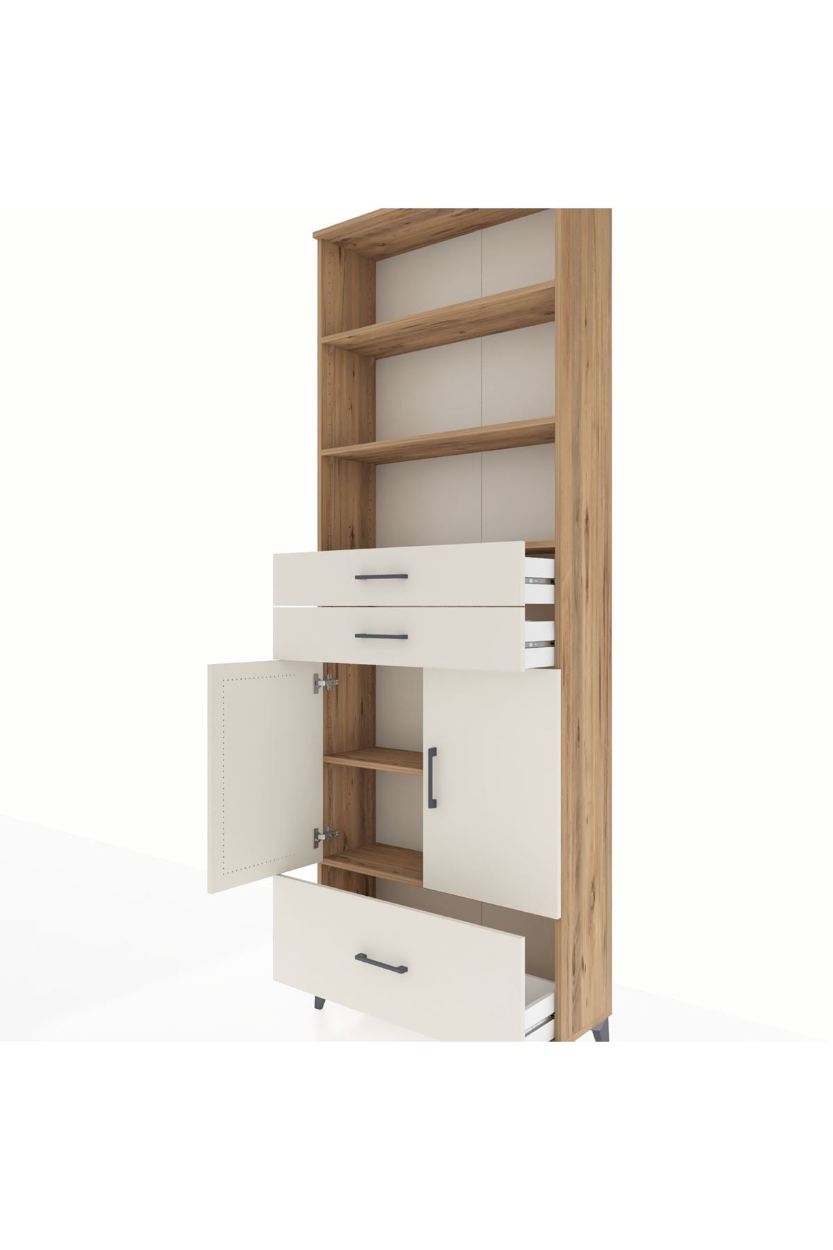 Arges Dolap 5 Raflı 3 Çekmeceli 2 Kapaklı 88x30x243 Çam-Aytaşı