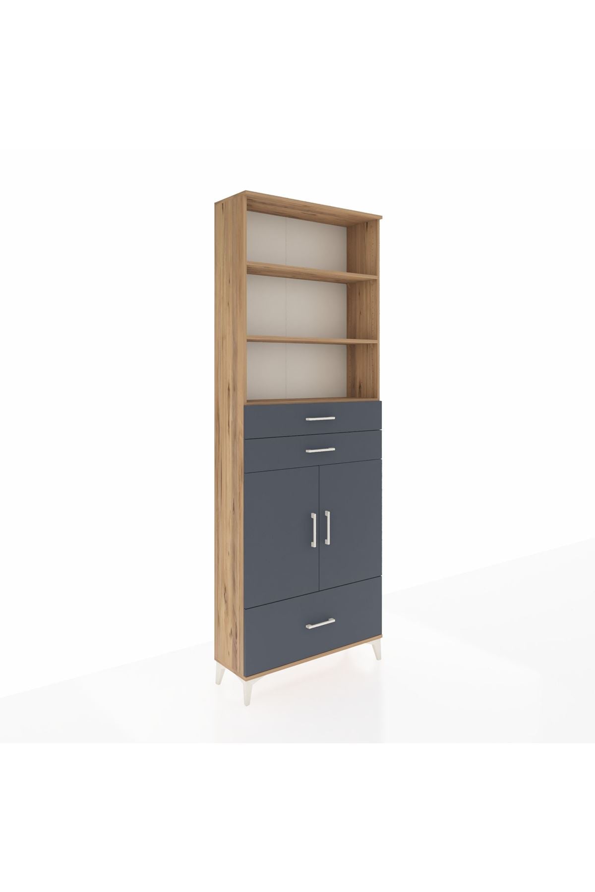 Arges Dolap 5 Raflı 3 Çekmeceli 2 Kapaklı 88x30x243 Çam-Antrasit