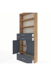 Arges Dolap 5 Raflı 3 Çekmeceli 2 Kapaklı 88x30x243 Çam-Antrasit