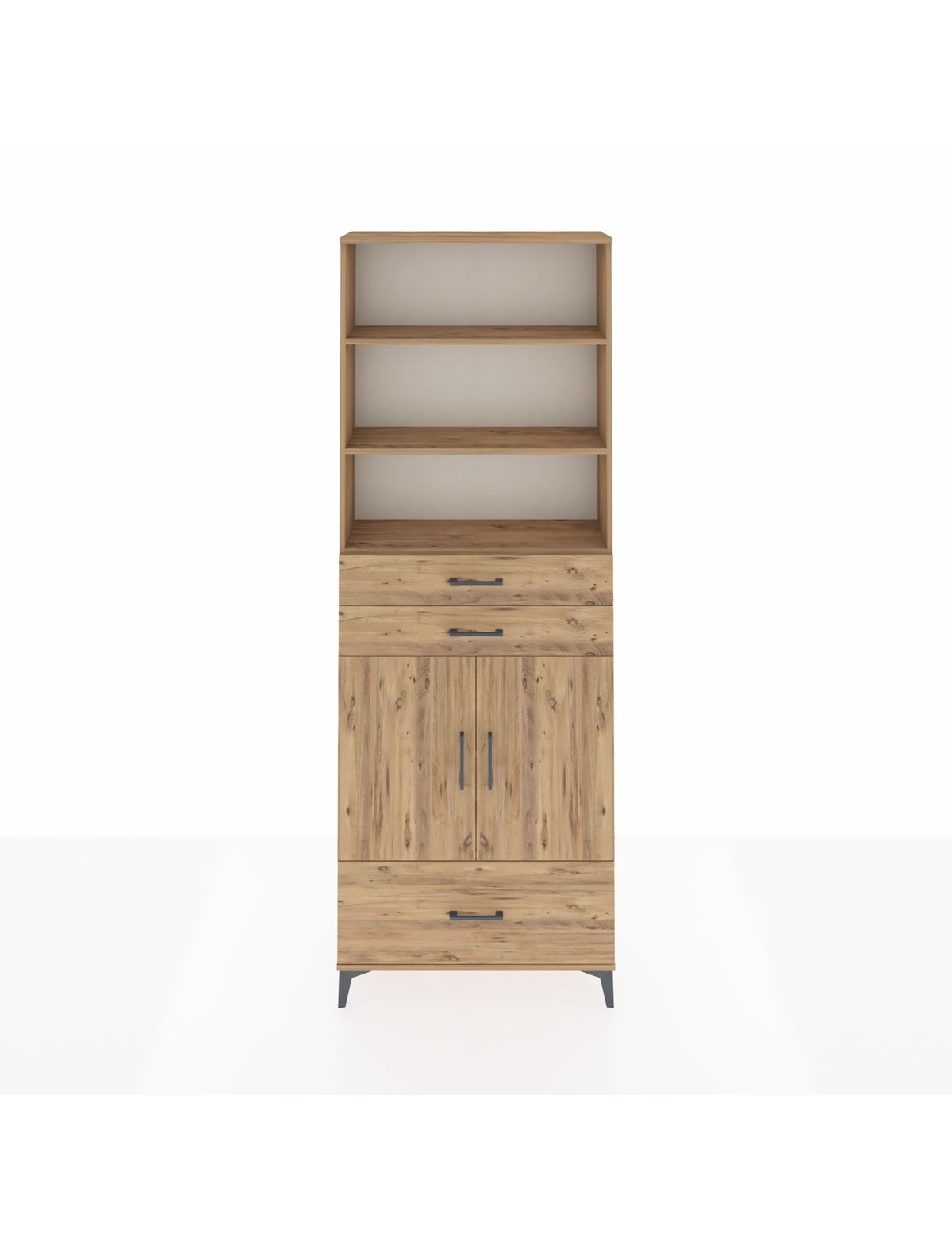 Arges Dolap 5 Raflı 3 Çekmeceli 2 Kapaklı 88x30x243 Çam-Çam