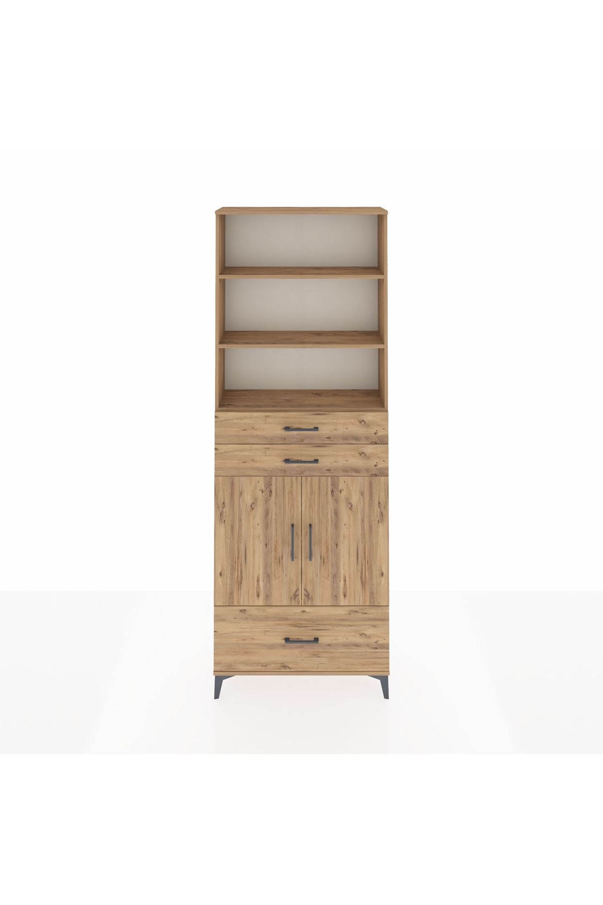 Arges Dolap 5 Raflı 3 Çekmeceli 2 Kapaklı 88x30x243 Çam-Çam
