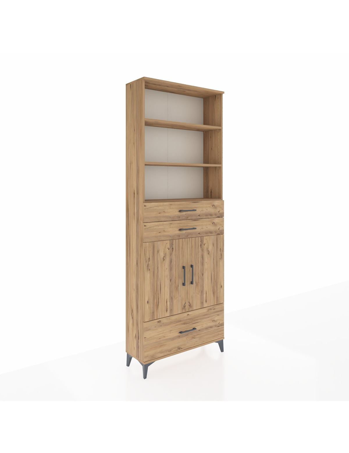 Arges Dolap 5 Raflı 3 Çekmeceli 2 Kapaklı 88x30x243 Çam-Çam