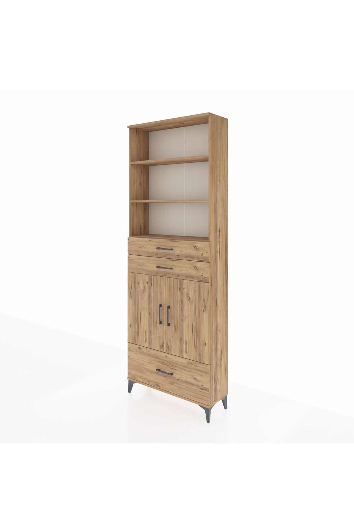 Arges Dolap 5 Raflı 3 Çekmeceli 2 Kapaklı 88x30x243 Çam-Çam