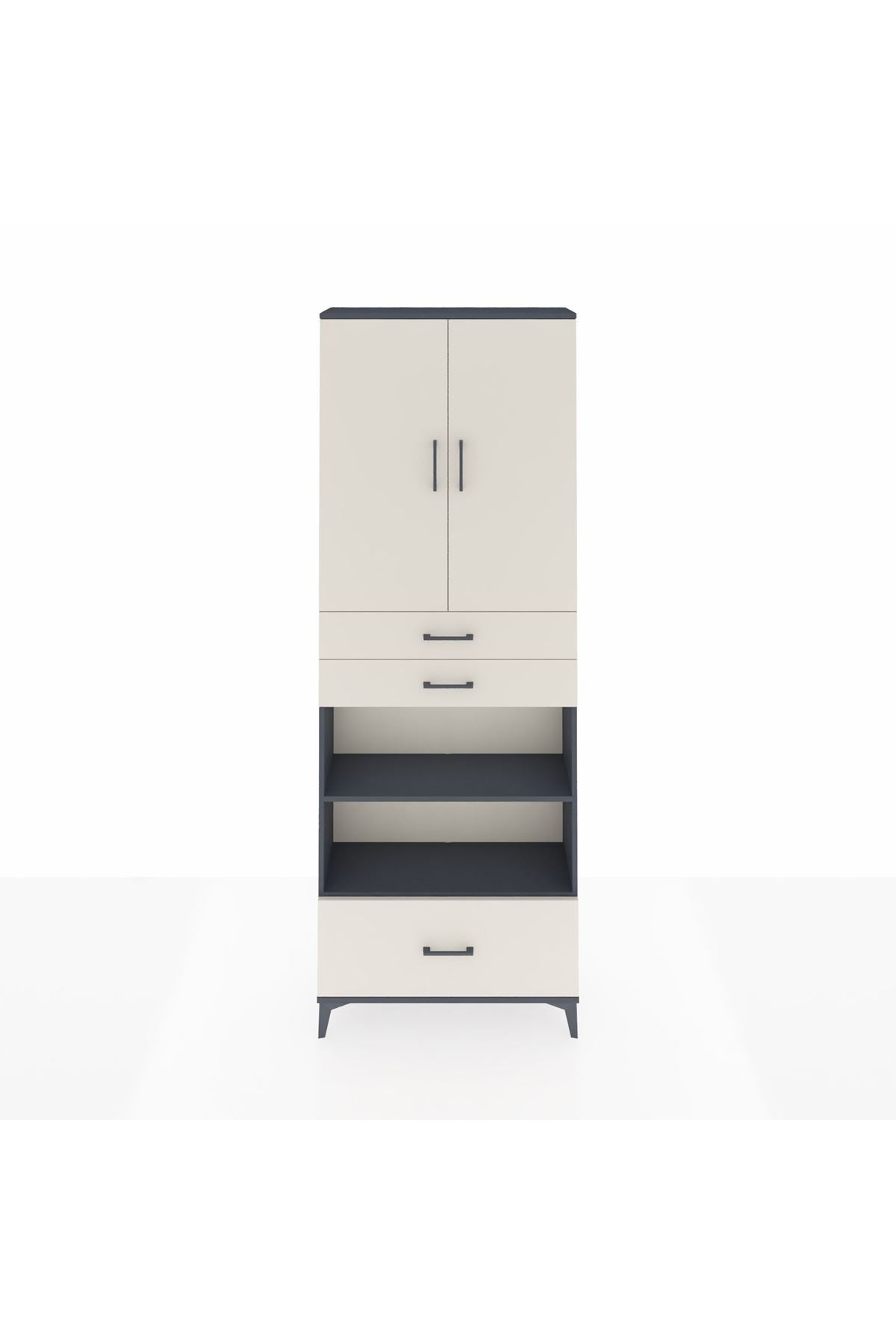 Arges Dolap 5 Raflı 3 Çekmeceli 2 Kapaklı 88x30x243 Antrasit-Aytaşı
