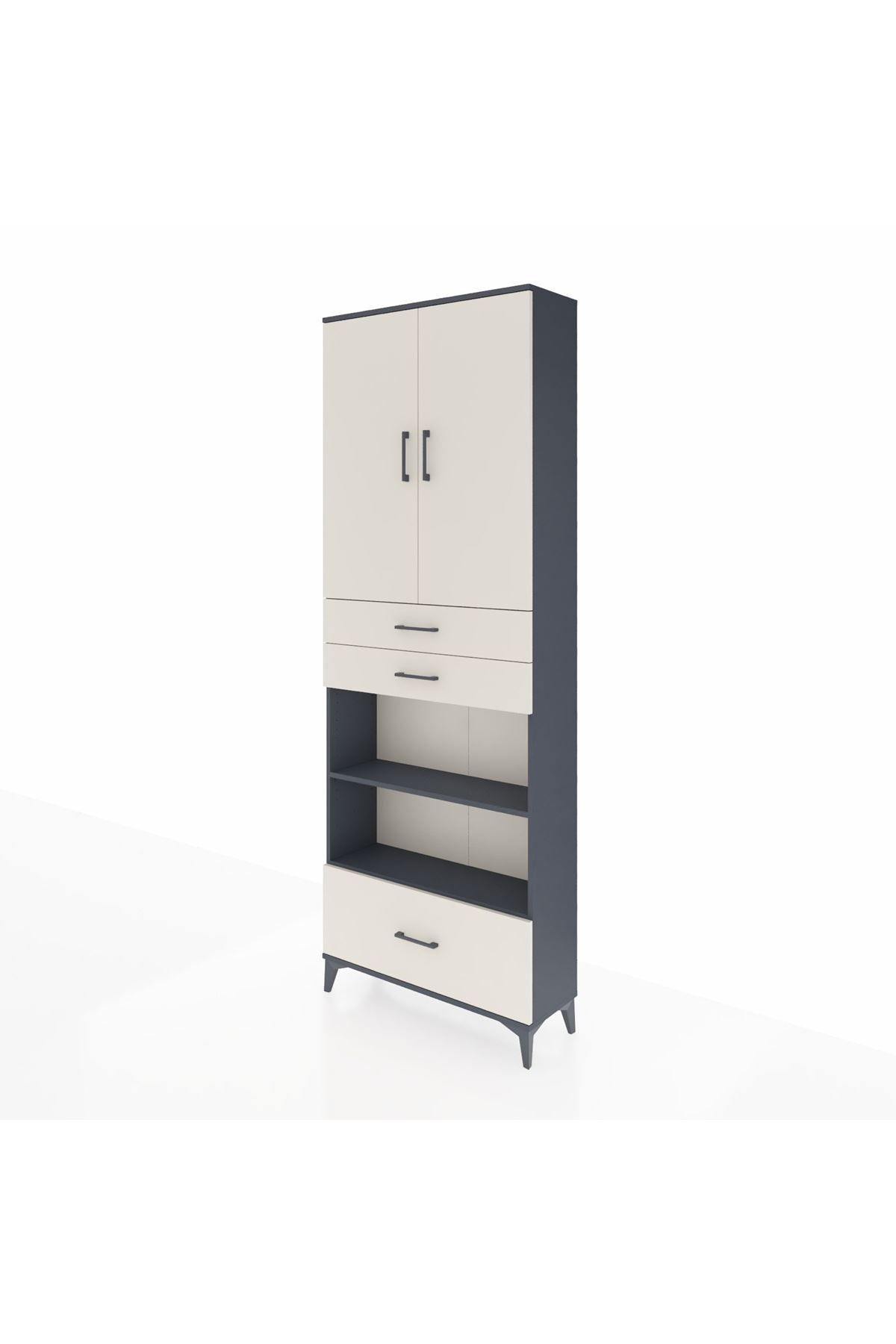 Arges Dolap 5 Raflı 3 Çekmeceli 2 Kapaklı 88x30x243 Antrasit-Aytaşı