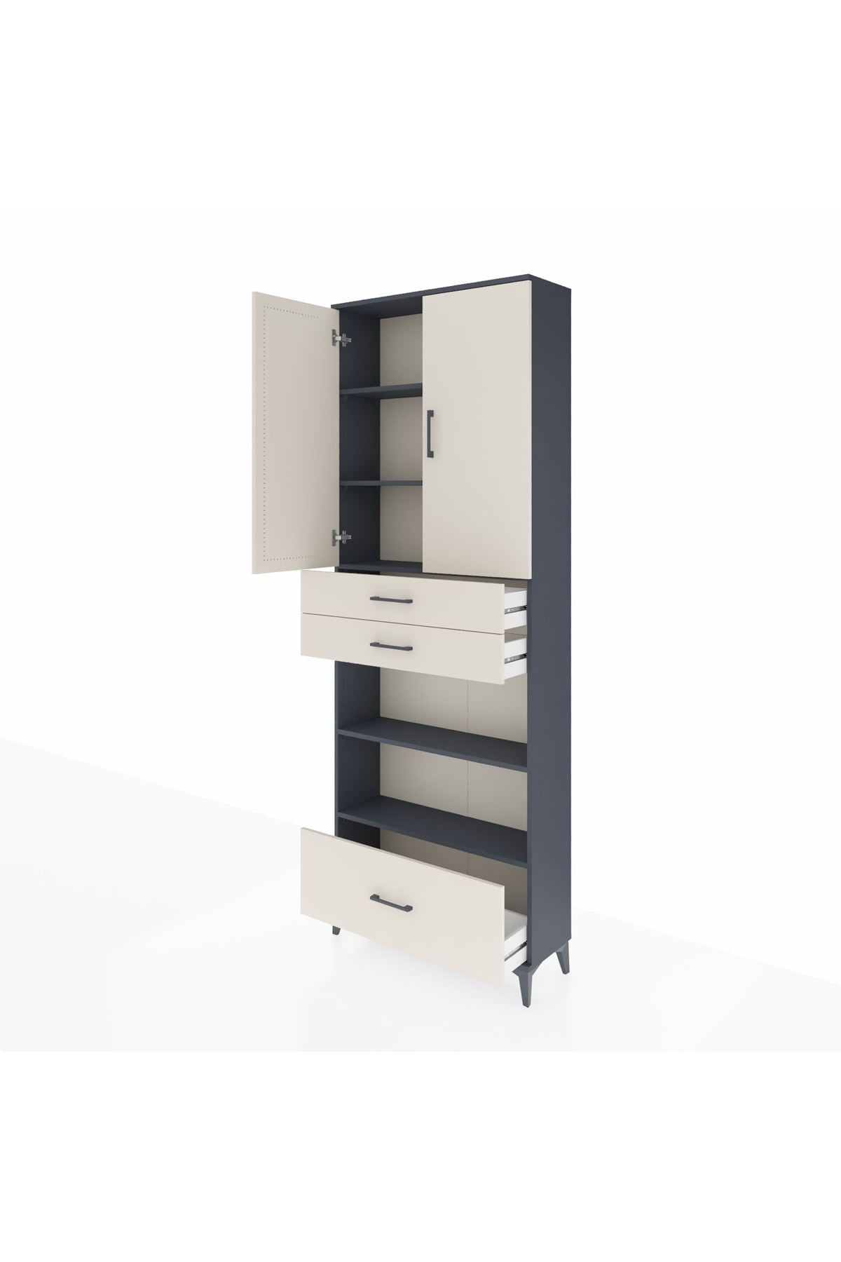 Arges Dolap 5 Raflı 3 Çekmeceli 2 Kapaklı 88x30x243 Antrasit-Aytaşı