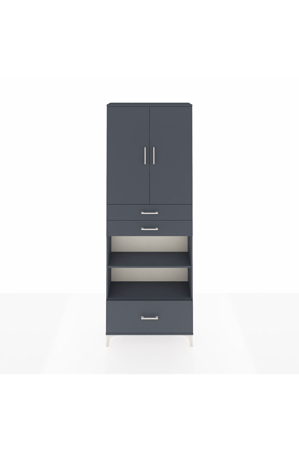 Arges Dolap 5 Raflı 3 Çekmeceli 2 Kapaklı 88x30x243 Antrasit-Antrasit
