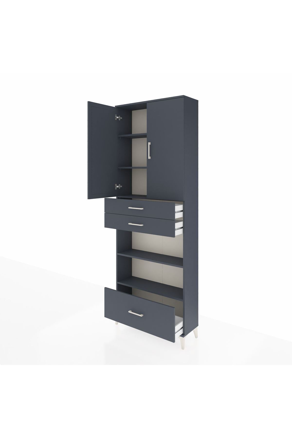 Arges Dolap 5 Raflı 3 Çekmeceli 2 Kapaklı 88x30x243 Antrasit-Antrasit