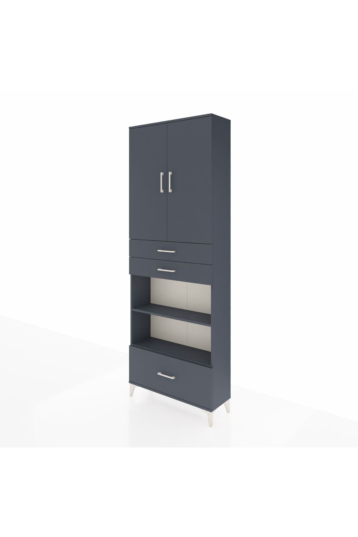 Arges Dolap 5 Raflı 3 Çekmeceli 2 Kapaklı 88x30x243 Antrasit-Antrasit