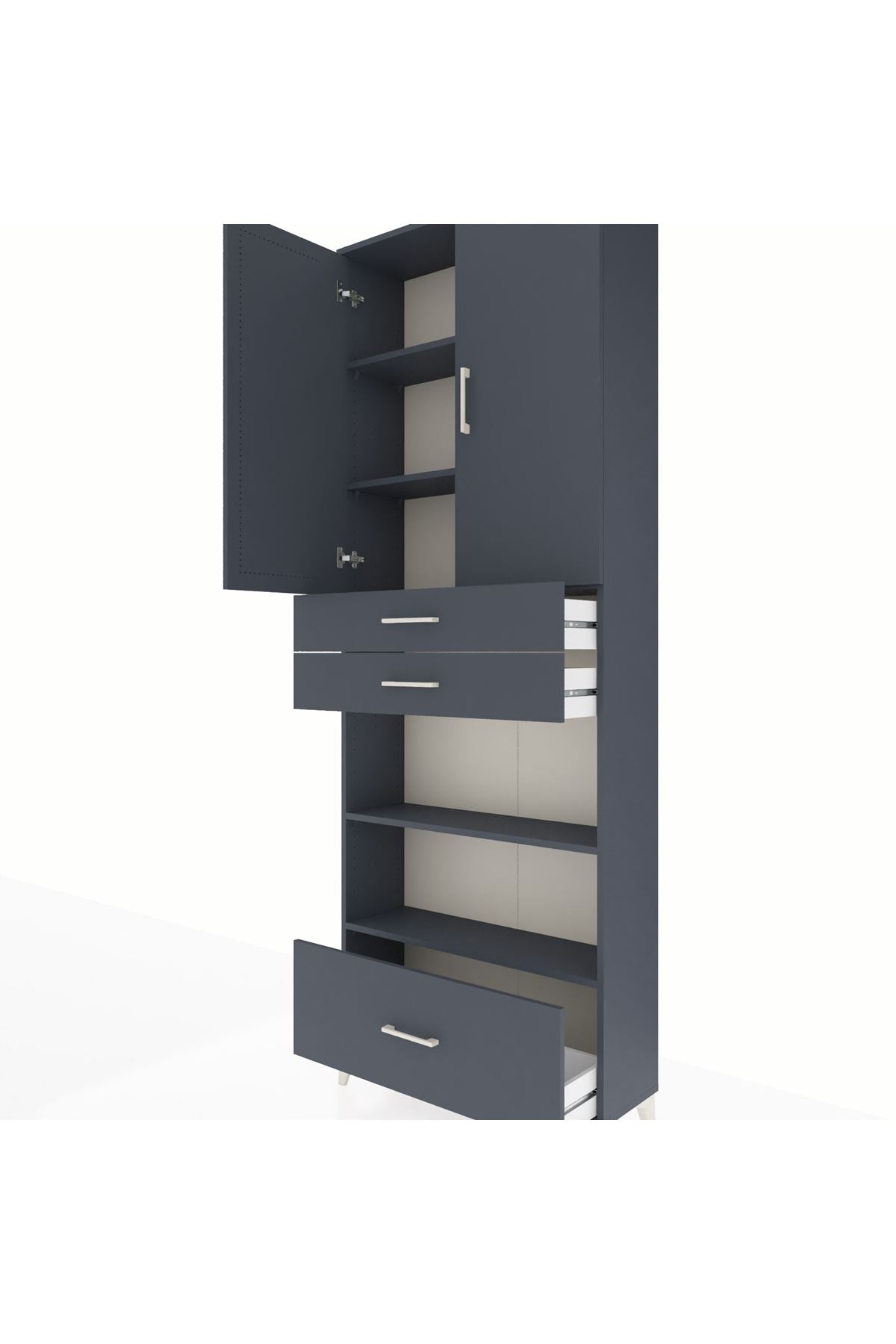 Arges Dolap 5 Raflı 3 Çekmeceli 2 Kapaklı 88x30x243 Antrasit-Antrasit