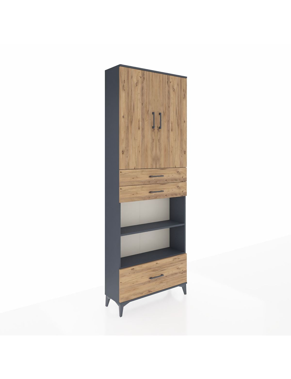 Arges Dolap 5 Raflı 3 Çekmeceli 2 Kapaklı 88x30x243 Antrasit-Çam