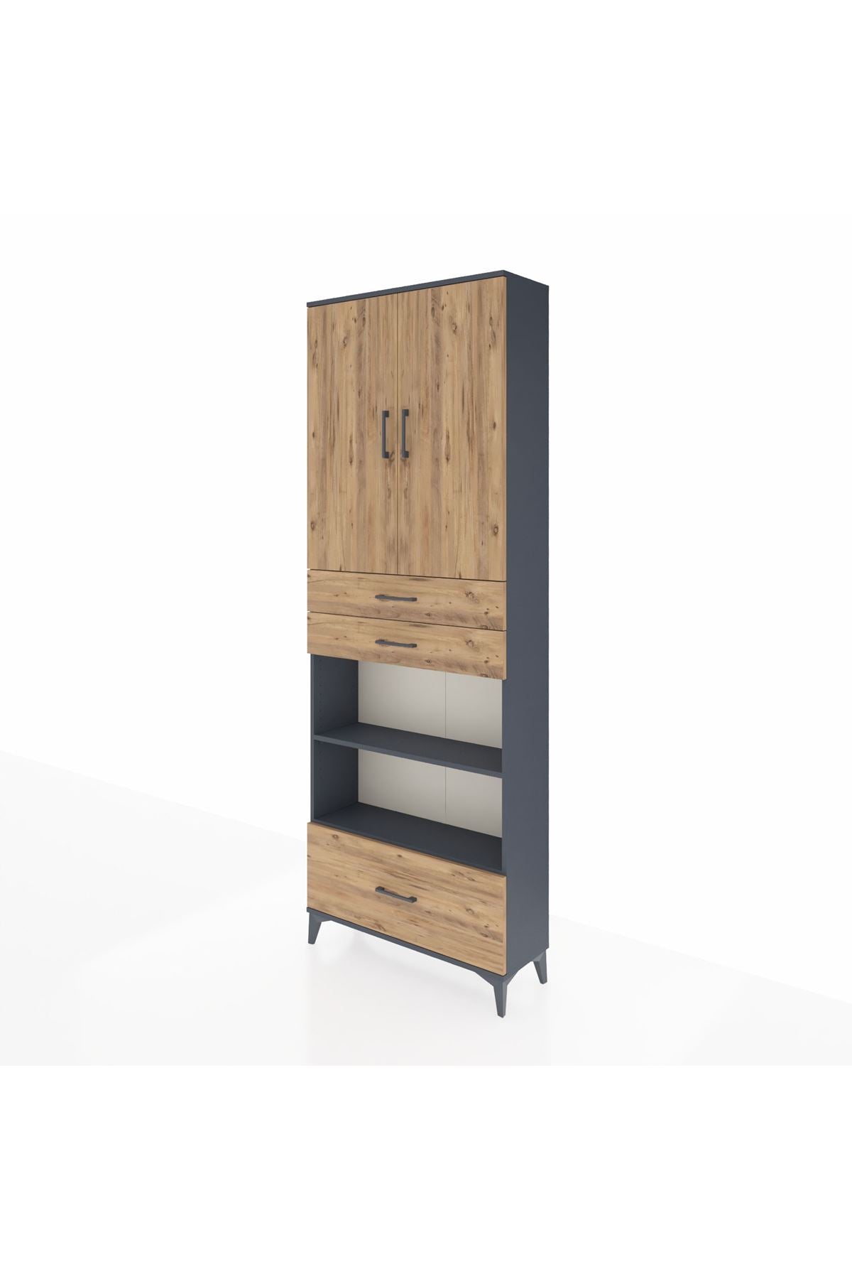 Arges Dolap 5 Raflı 3 Çekmeceli 2 Kapaklı 88x30x243 Antrasit-Çam