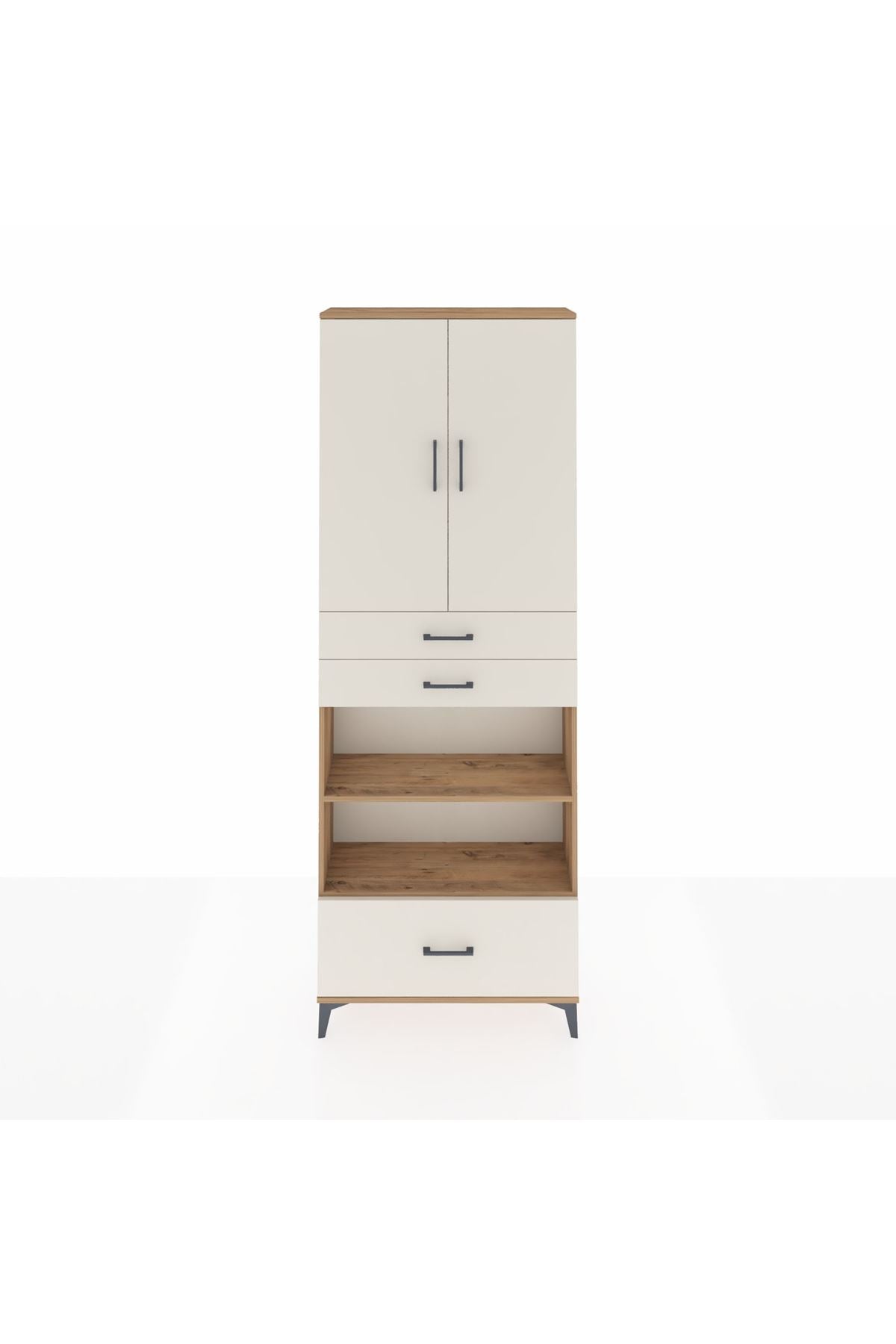 Arges Dolap 5 Raflı 3 Çekmeceli 2 Kapaklı 88x30x243 Çam-Aytaşı