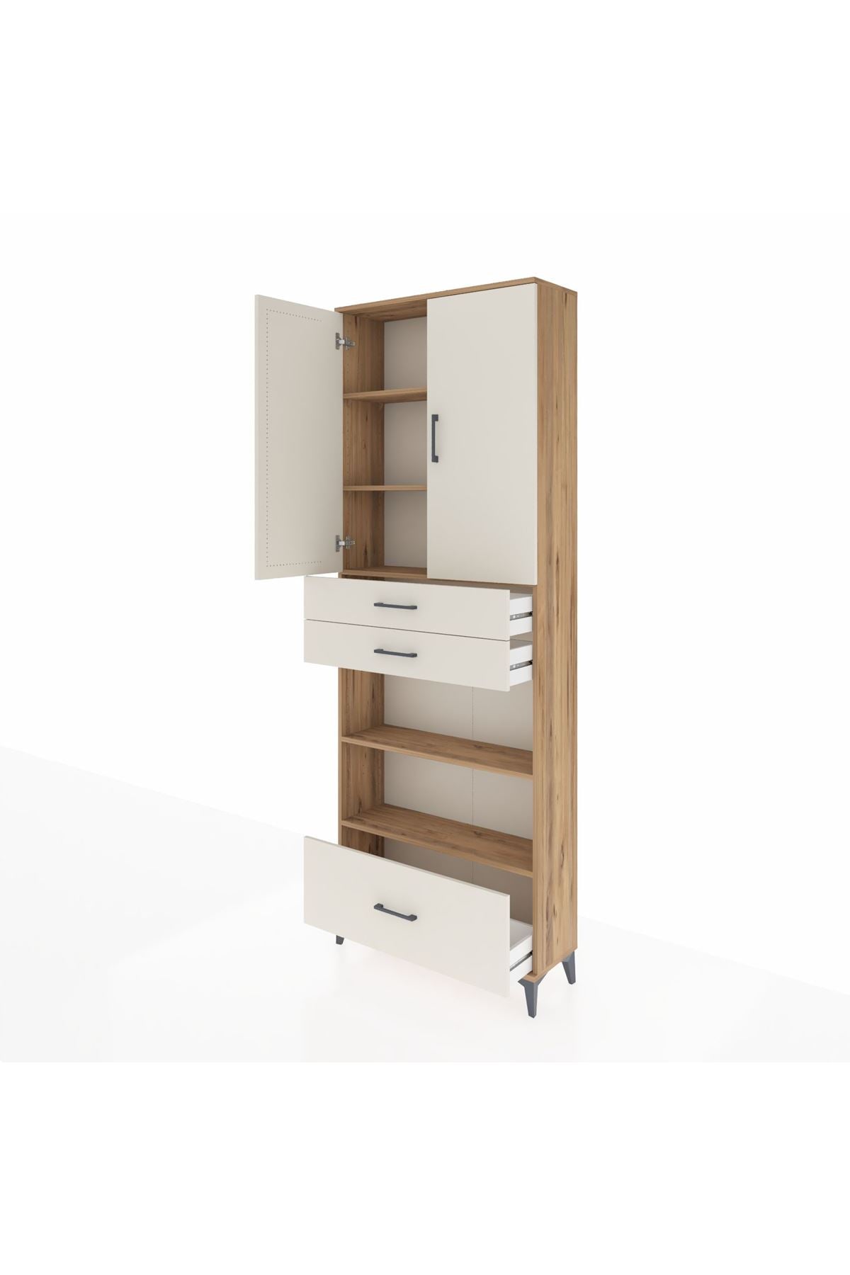 Arges Dolap 5 Raflı 3 Çekmeceli 2 Kapaklı 88x30x243 Çam-Aytaşı