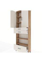 Arges Dolap 5 Raflı 3 Çekmeceli 2 Kapaklı 88x30x243 Çam-Aytaşı