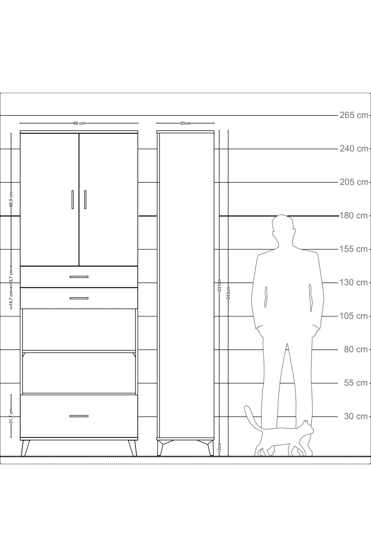 Arges Dolap 5 Raflı 3 Çekmeceli 2 Kapaklı 88x30x243 Çam-Aytaşı