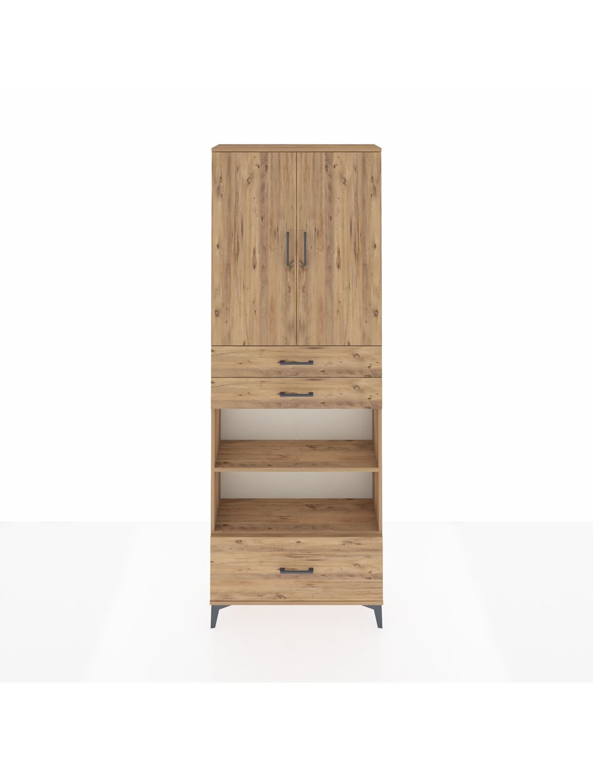 Arges Dolap 5 Raflı 3 Çekmeceli 2 Kapaklı 88x30x243 Çam-Çam