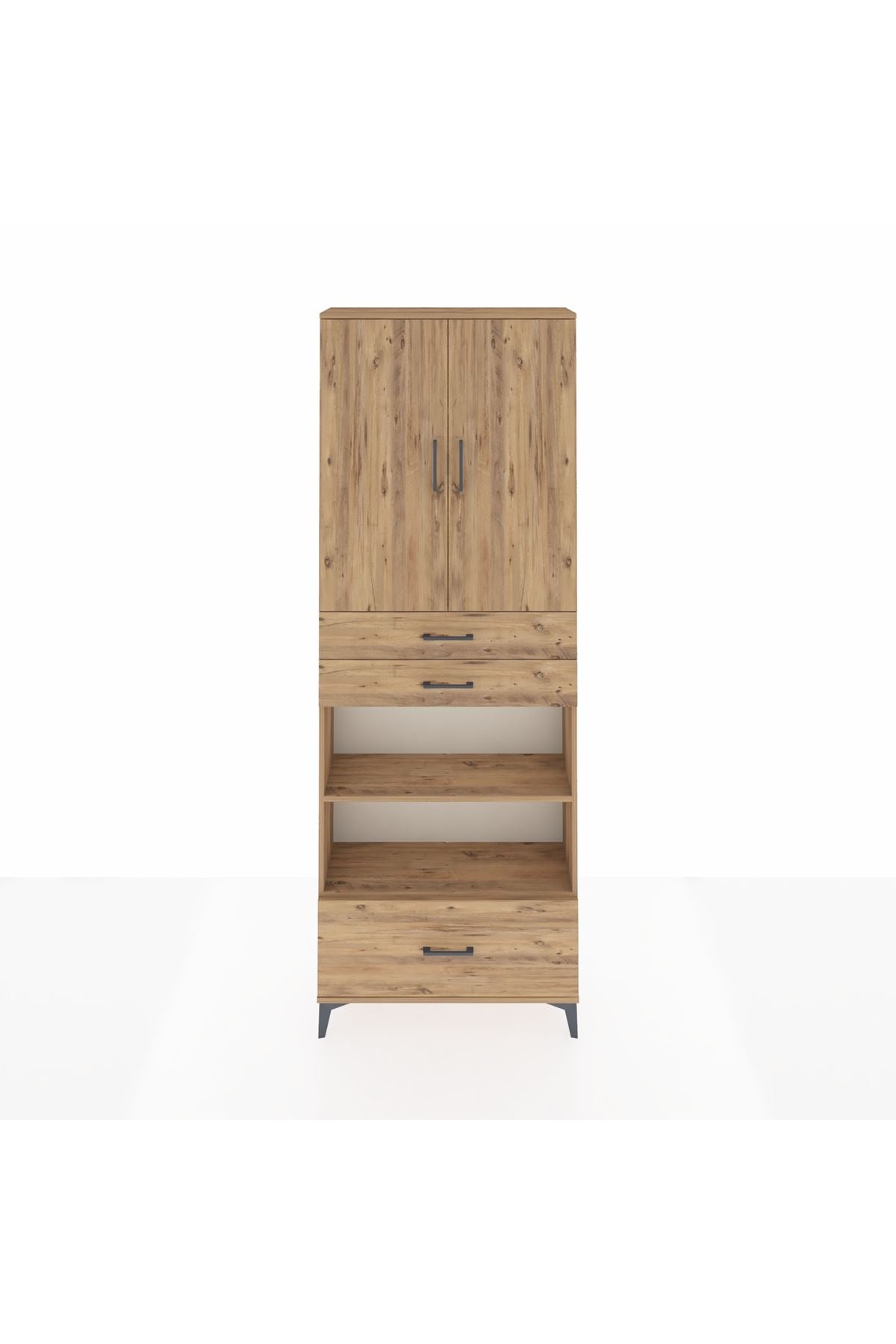 Arges Dolap 5 Raflı 3 Çekmeceli 2 Kapaklı 88x30x243 Çam-Çam