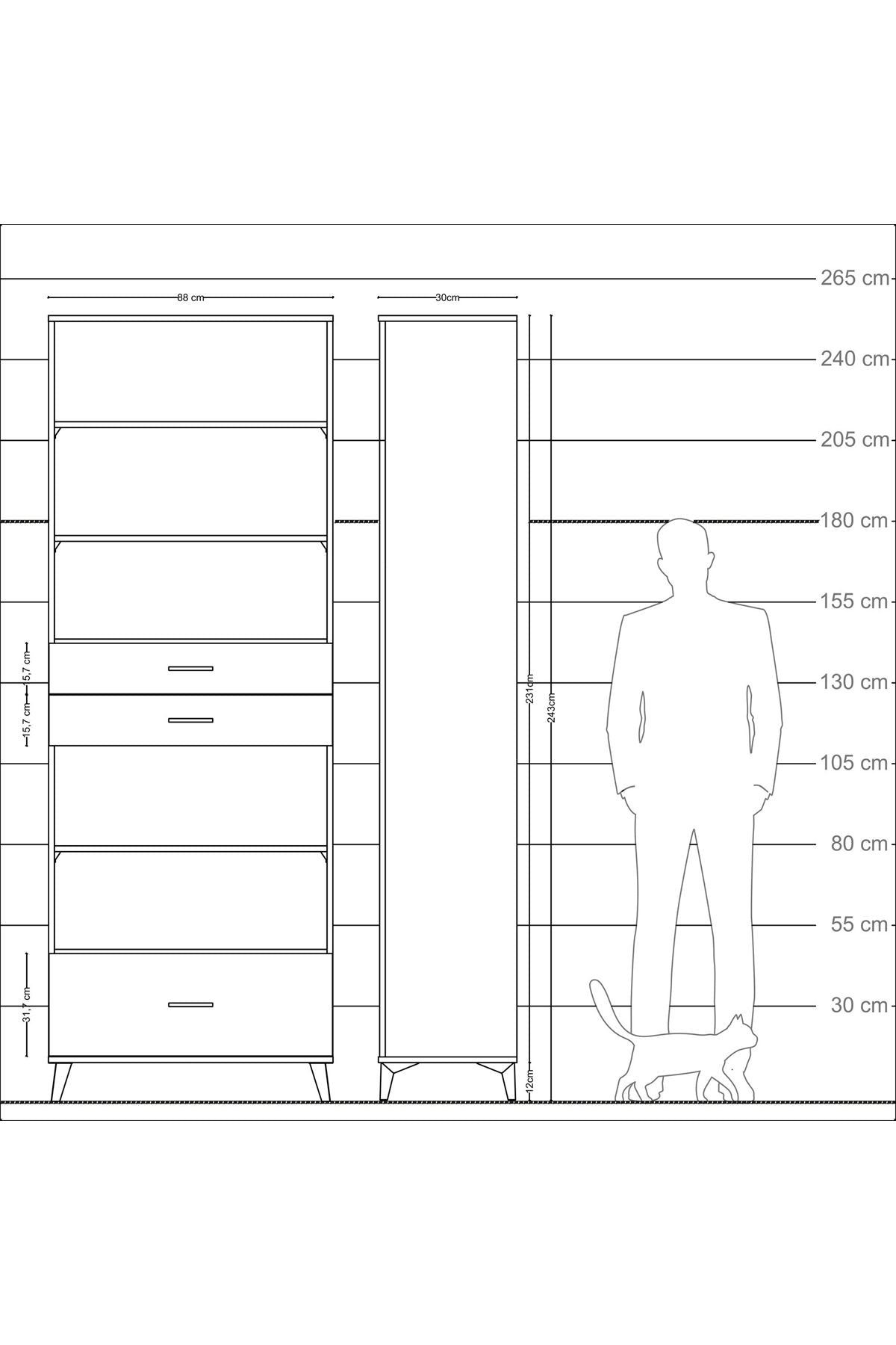 Arges Dolap 5 Raflı 3 Çekmeceli 88x30x243 Aytaşı-Antrasit