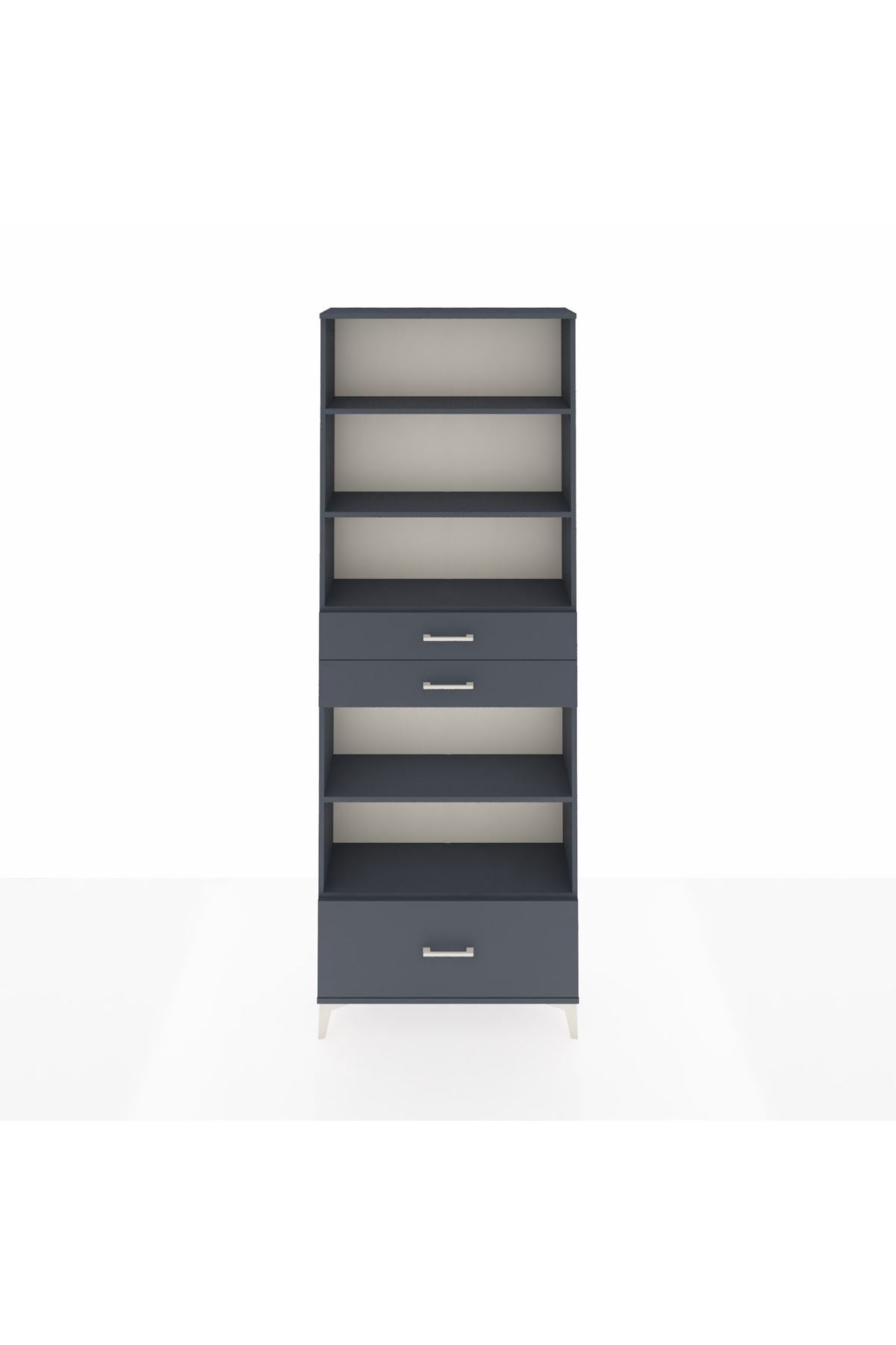 Arges Dolap 5 Raflı 3 Çekmeceli 88x30x243 Antrasit-Antrasit