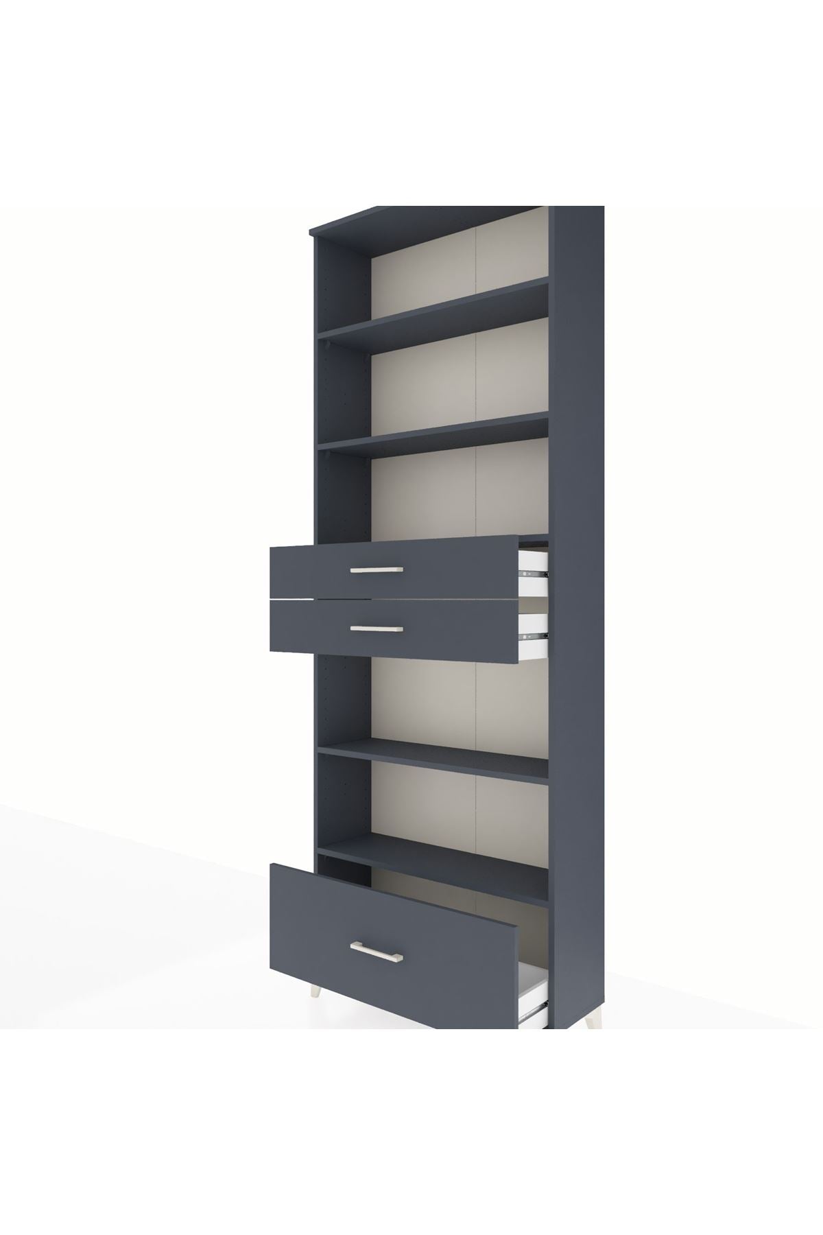 Arges Dolap 5 Raflı 3 Çekmeceli 88x30x243 Antrasit-Antrasit