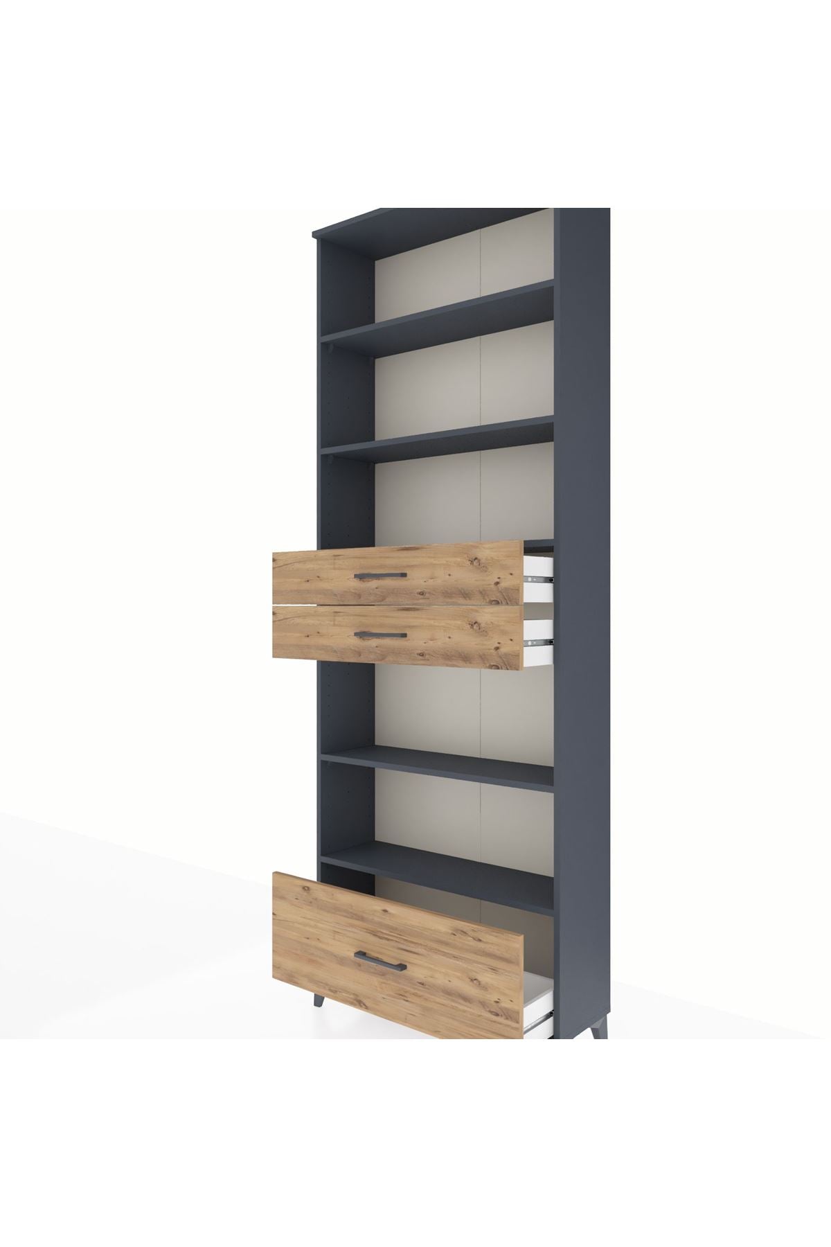 Arges Dolap 5 Raflı 3 Çekmeceli 88x30x243 Antrasit-Çam