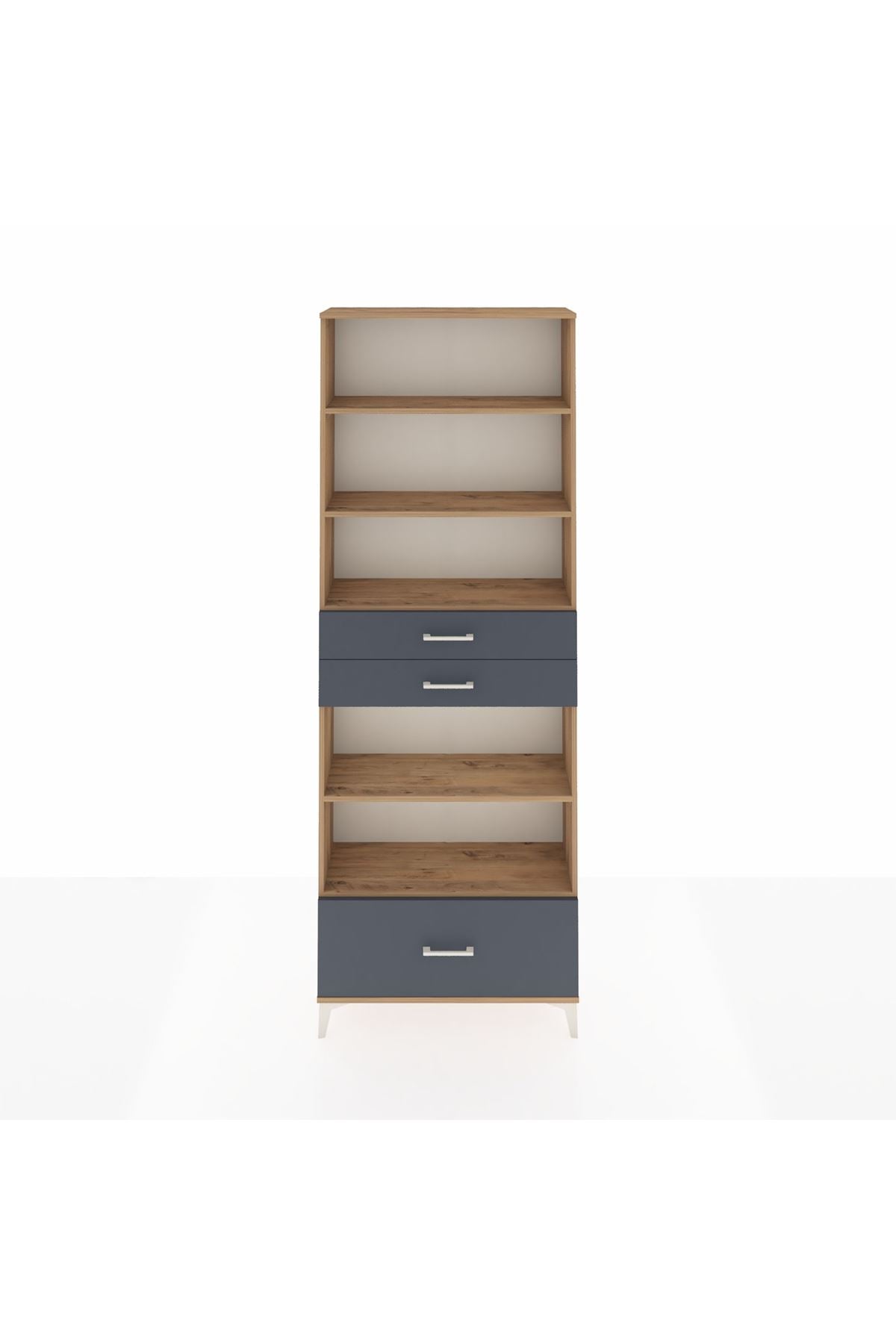 Arges Dolap 5 Raflı 3 Çekmeceli 88x30x243 Çam-Antrasit