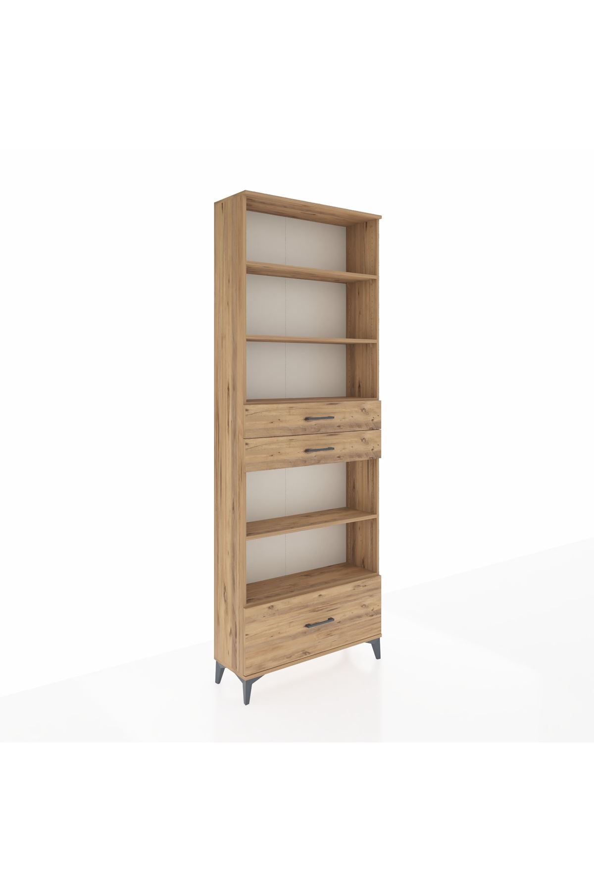 Arges Dolap 5 Raflı 3 Çekmeceli 88x30x243 Çam-Çam