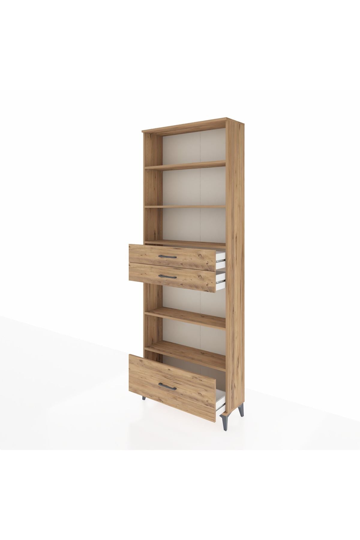 Arges Dolap 5 Raflı 3 Çekmeceli 88x30x243 Çam-Çam