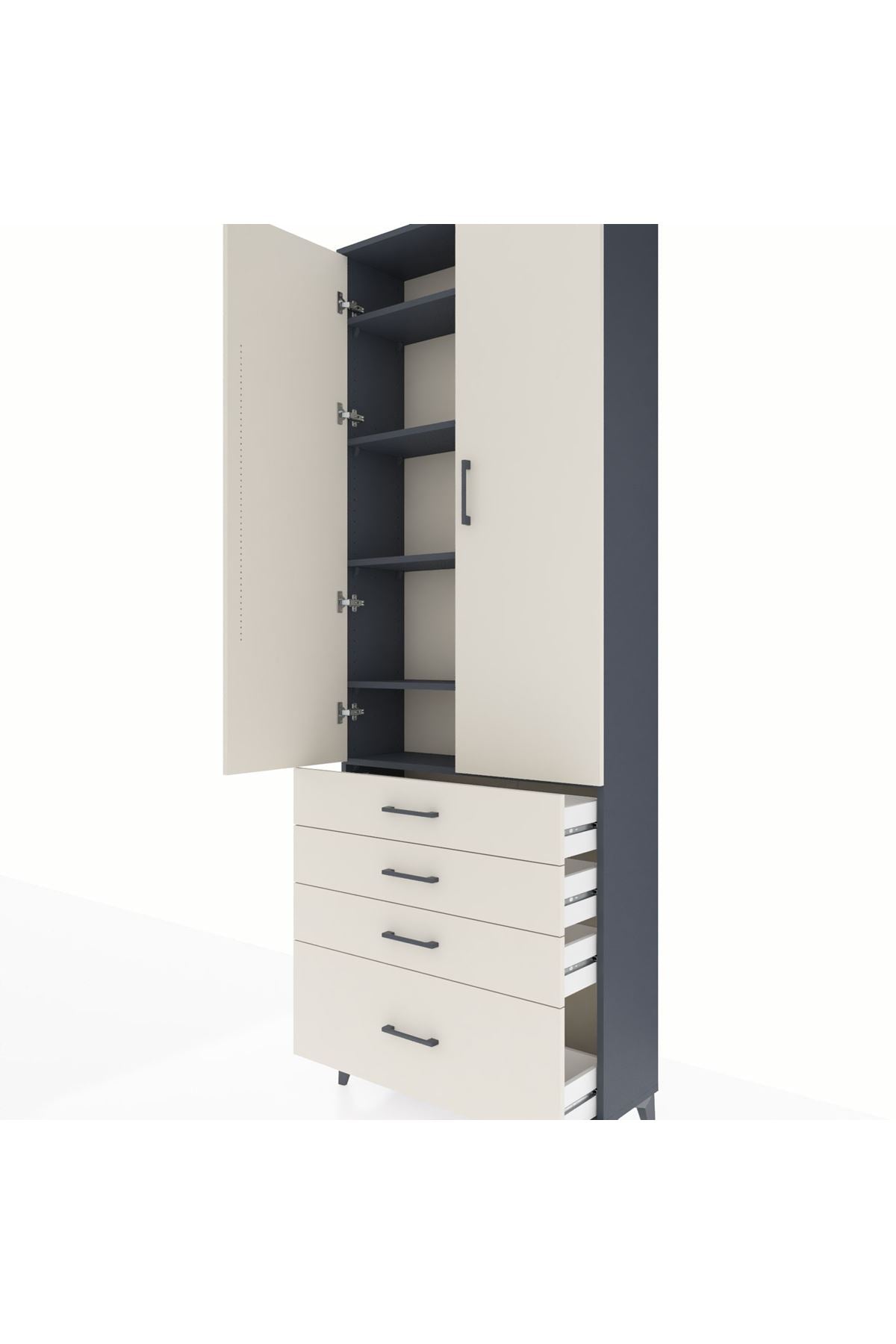 Arges Dolap 5 Raflı 4 Çekmeceli 2 Kapaklı 88x30x243 Antrasit-Aytaşı