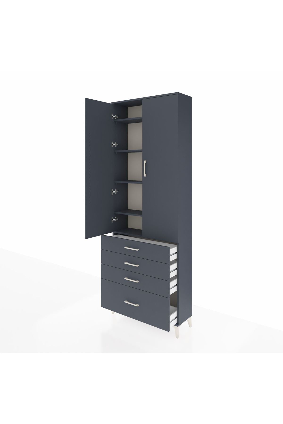 Arges Dolap 5 Raflı 4 Çekmeceli 2 Kapaklı 88x30x243 Antrasit-Antrasit