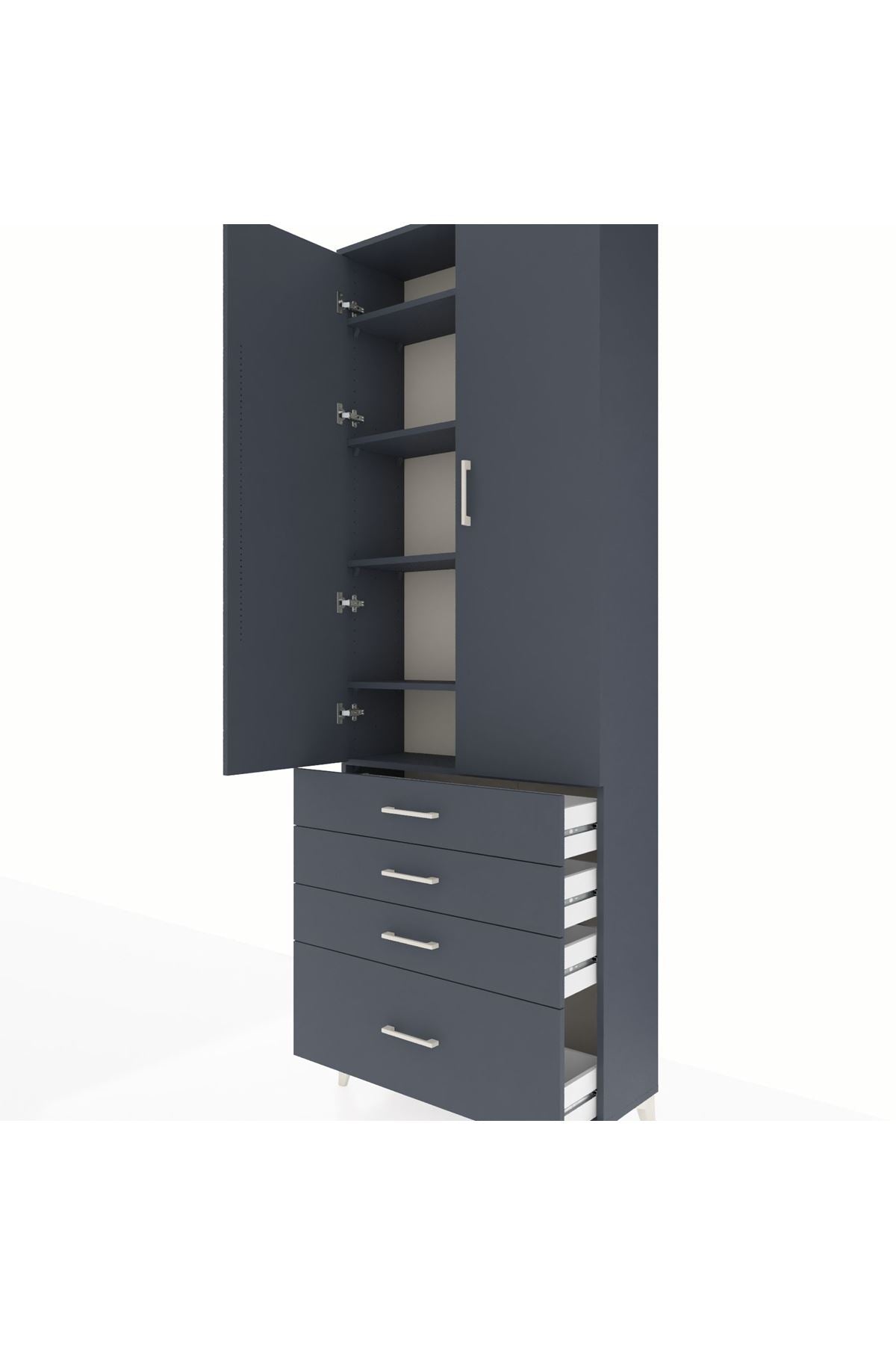 Arges Dolap 5 Raflı 4 Çekmeceli 2 Kapaklı 88x30x243 Antrasit-Antrasit