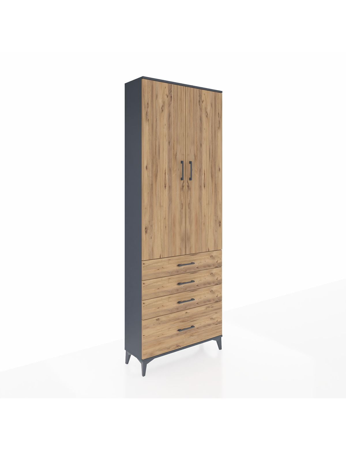 Arges Dolap 5 Raflı 4 Çekmeceli 2 Kapaklı 88x30x243 Antrasit-Çam