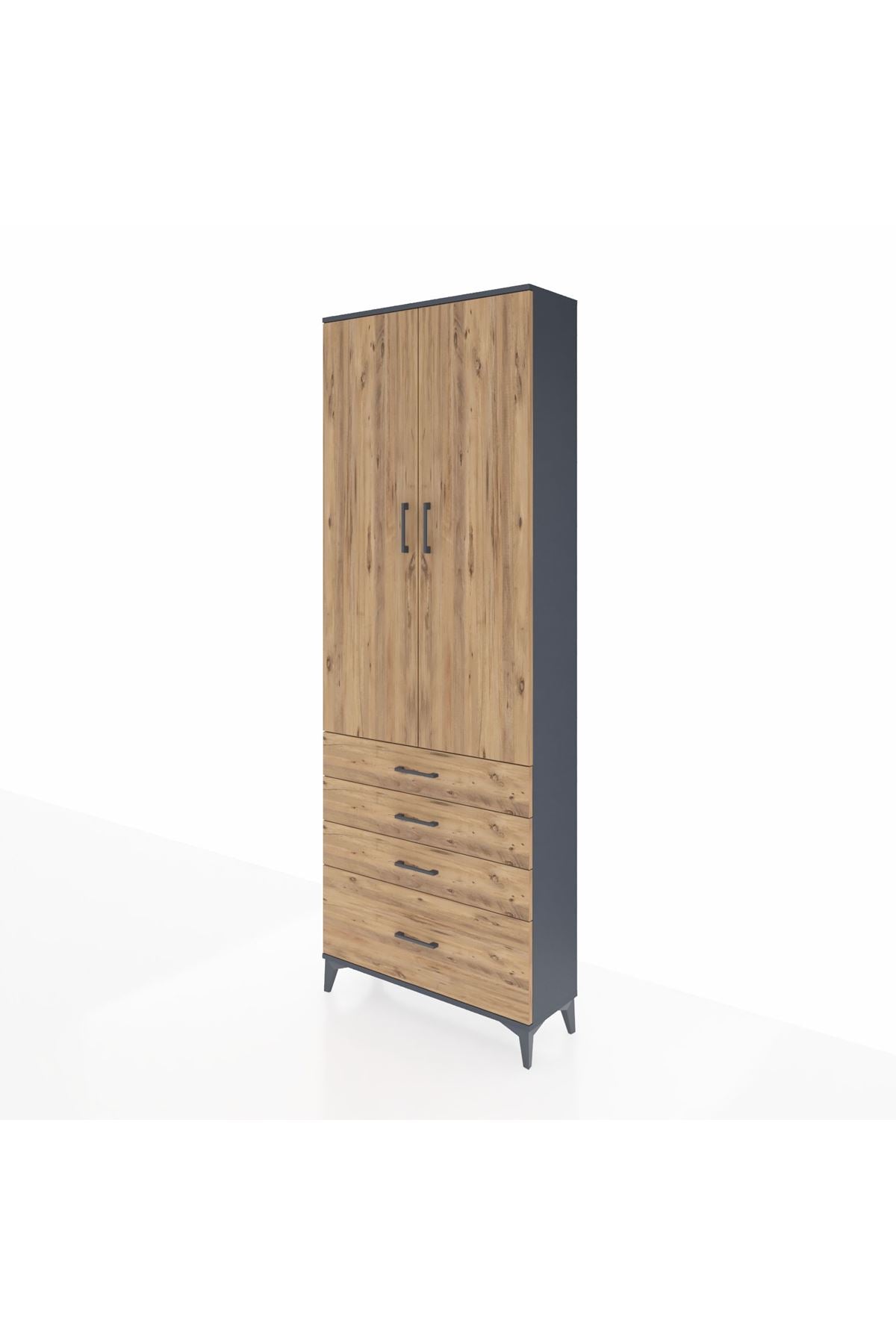 Arges Dolap 5 Raflı 4 Çekmeceli 2 Kapaklı 88x30x243 Antrasit-Çam