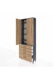 Arges Dolap 5 Raflı 4 Çekmeceli 2 Kapaklı 88x30x243 Antrasit-Çam