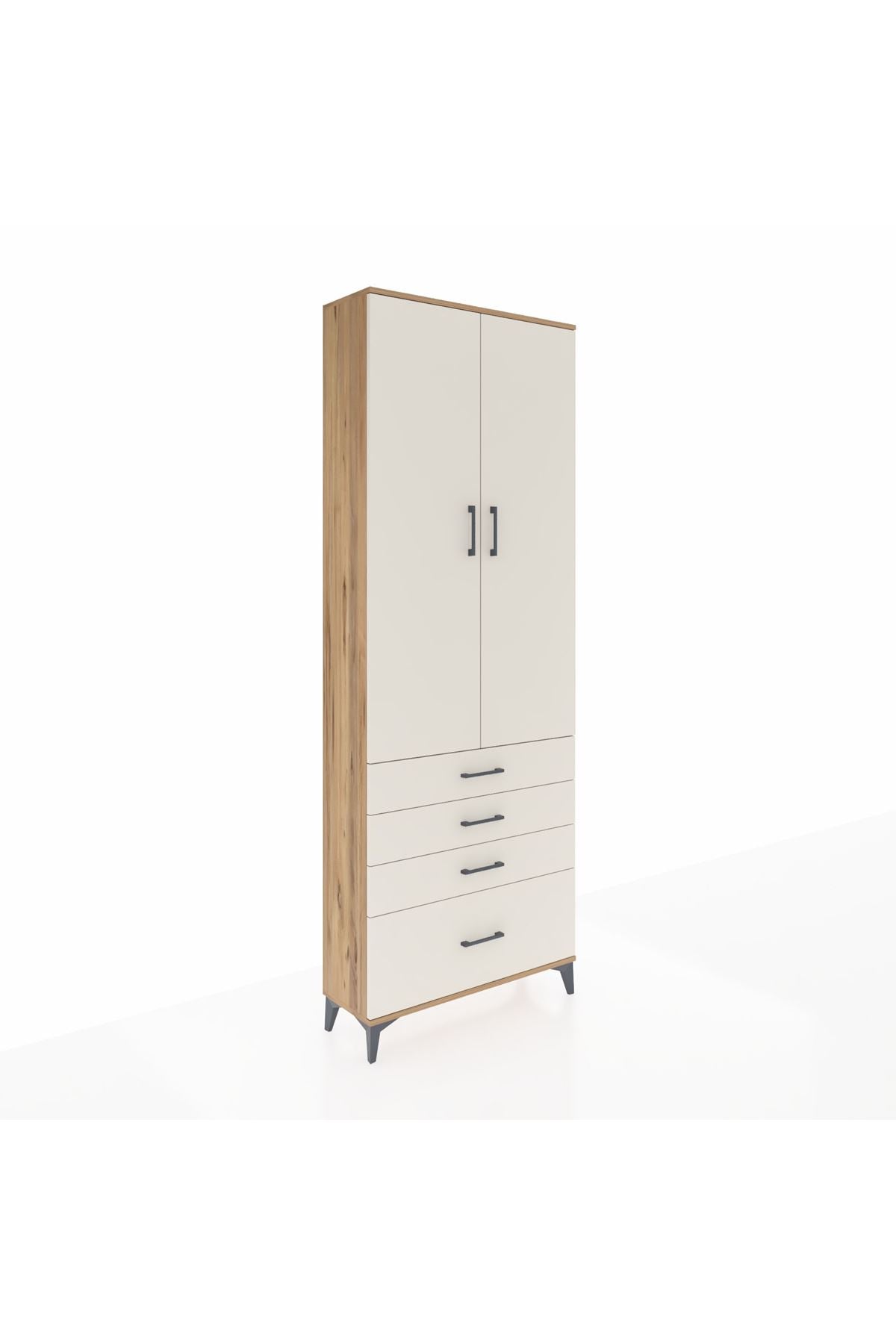 Arges Dolap 5 Raflı 4 Çekmeceli 2 Kapaklı 88x30x243 Çam-Aytaşı