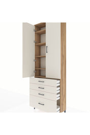 Arges Dolap 5 Raflı 4 Çekmeceli 2 Kapaklı 88x30x243 Çam-Aytaşı
