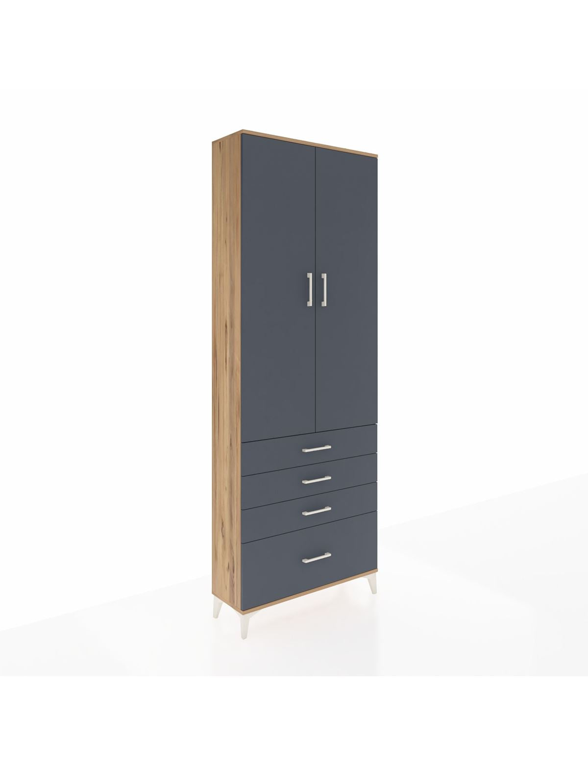 Arges Dolap 5 Raflı 4 Çekmeceli 2 Kapaklı 88x30x243 Çam-Antrasit