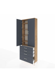 Arges Dolap 5 Raflı 4 Çekmeceli 2 Kapaklı 88x30x243 Çam-Antrasit