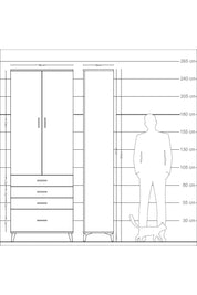 Arges Dolap 5 Raflı 4 Çekmeceli 2 Kapaklı 88x30x243 Çam-Çam