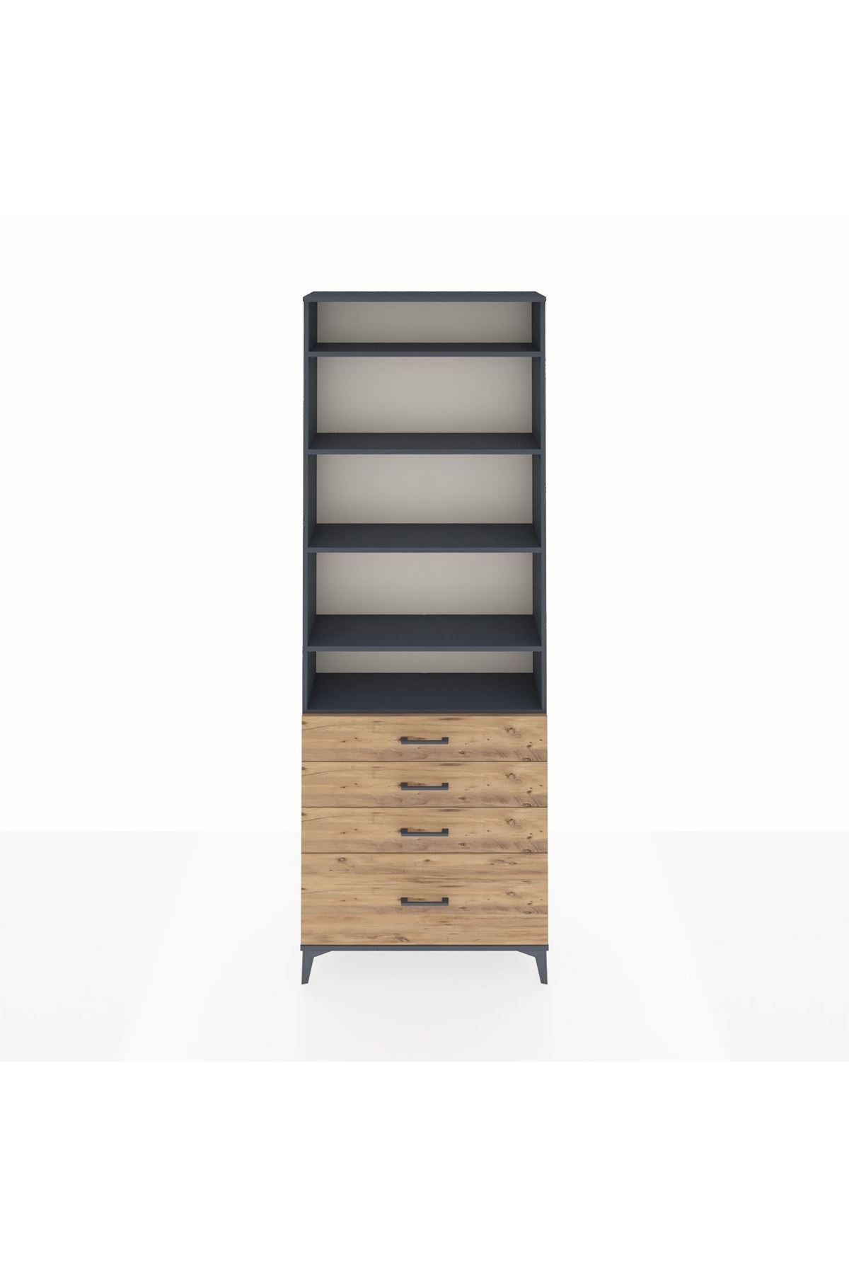 Arges Dolap 5 Raflı 4 Çekmeceli 88x30x243 Antrasit-Çam