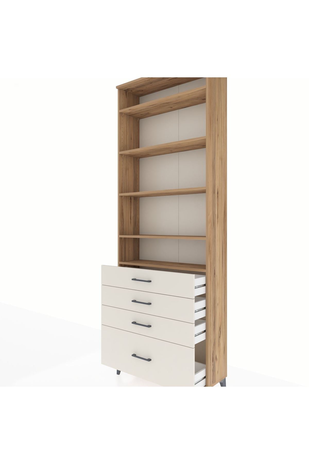Arges Dolap 5 Raflı 4 Çekmeceli 88x30x243 Çam-Aytaşı