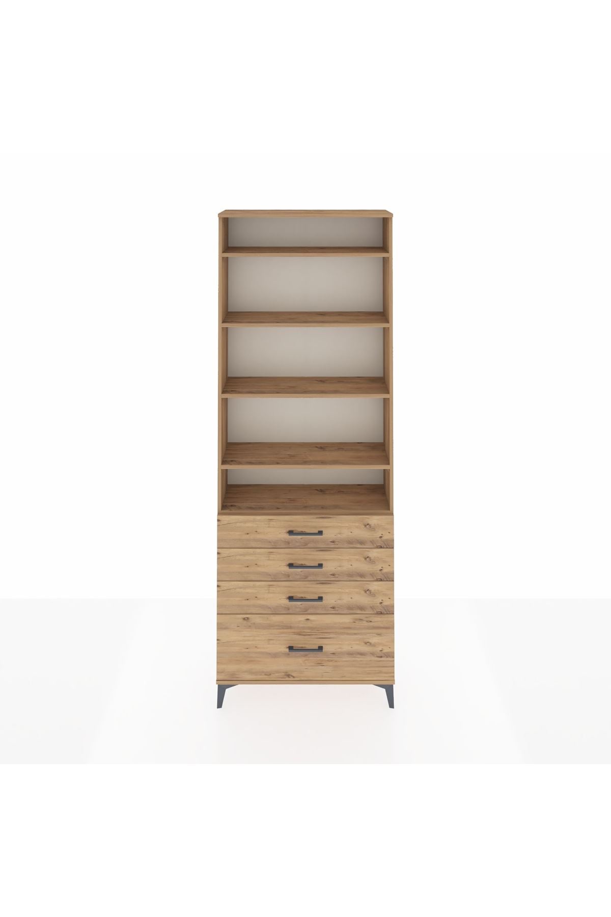 Arges Dolap 5 Raflı 4 Çekmeceli 88x30x243 Çam-Çam