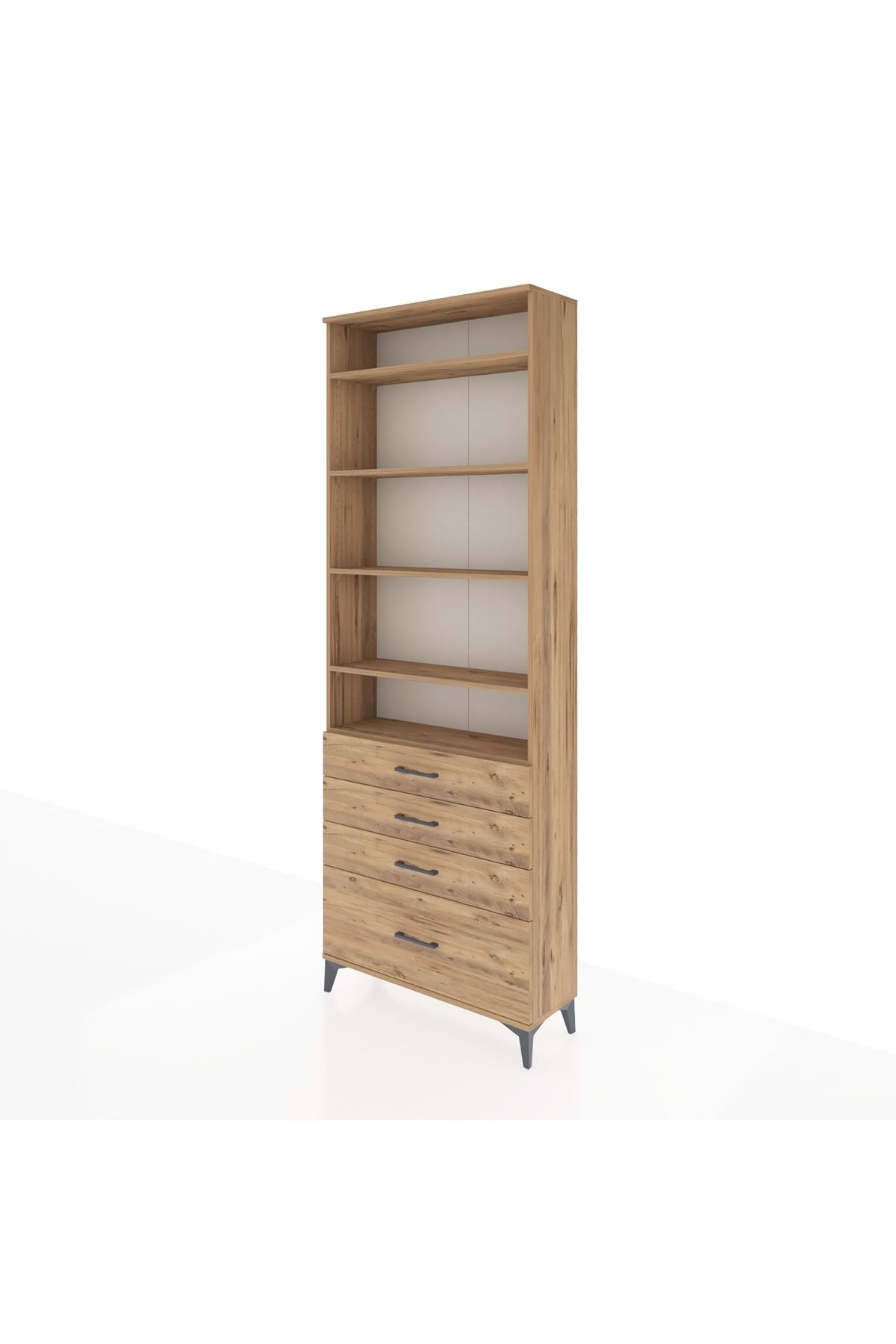 Arges Dolap 5 Raflı 4 Çekmeceli 88x30x243 Çam-Çam