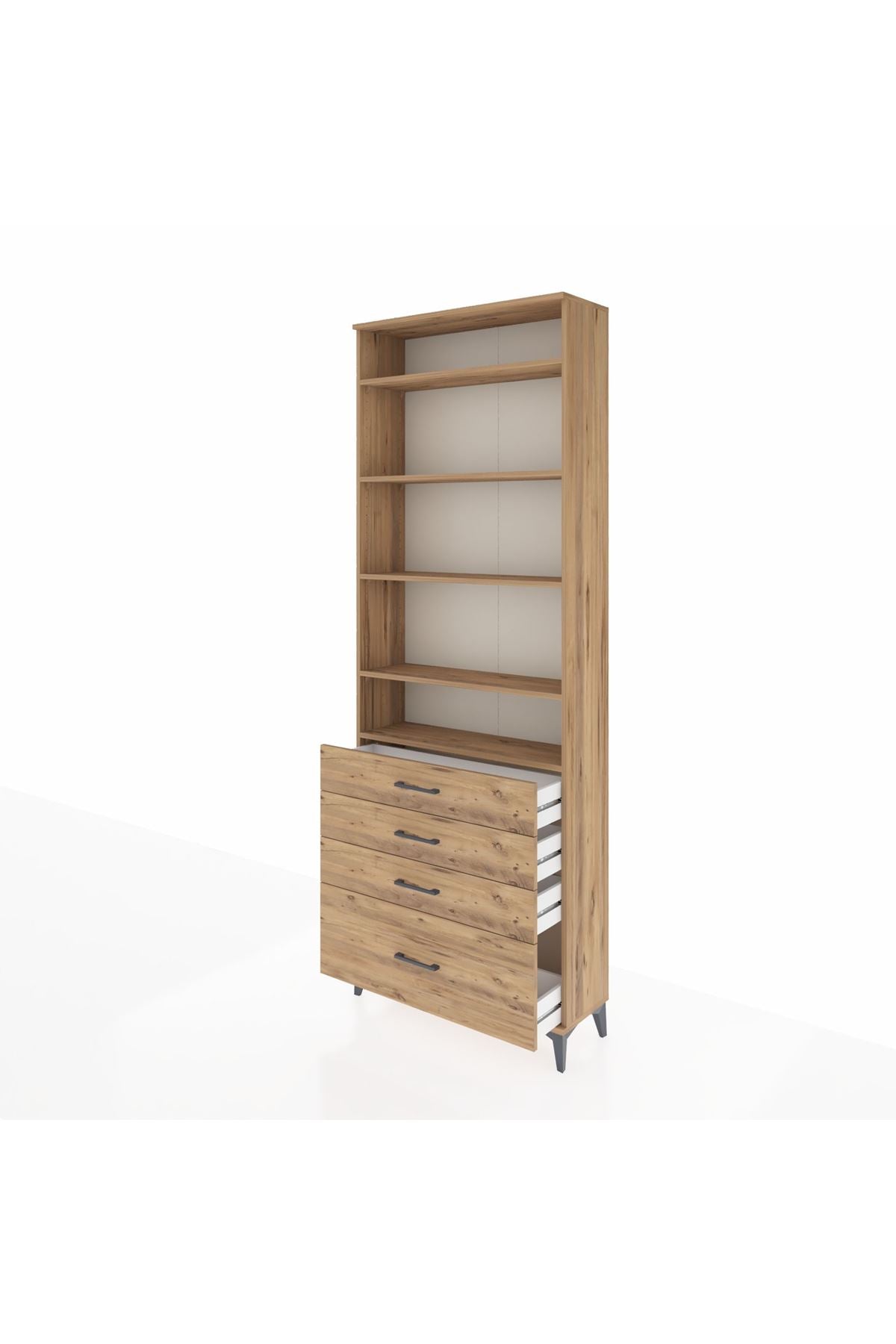 Arges Dolap 5 Raflı 4 Çekmeceli 88x30x243 Çam-Çam