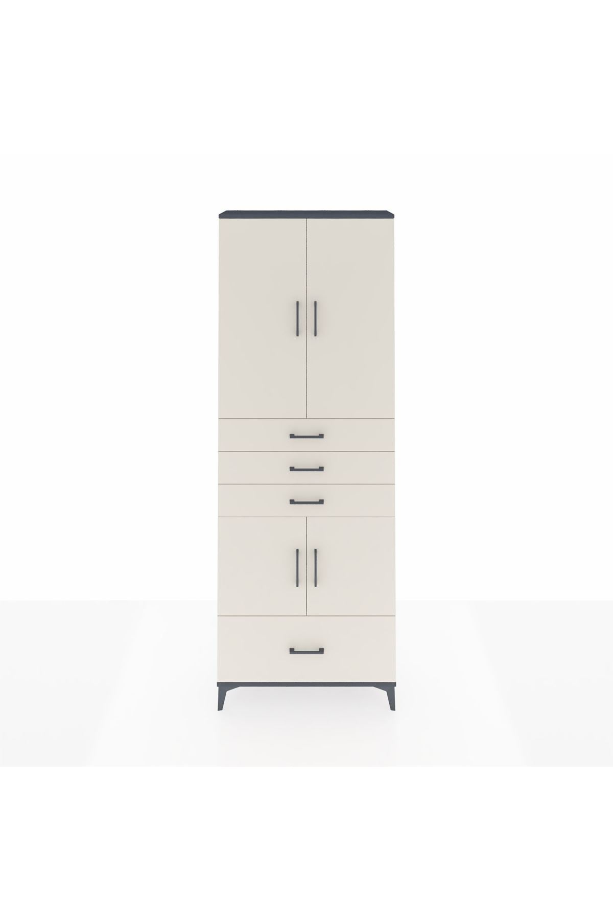 Arges Dolap 5 Raflı 4 Çekmeceli 4 Kapaklı 88x30x243 Antrasit-Aytaşı